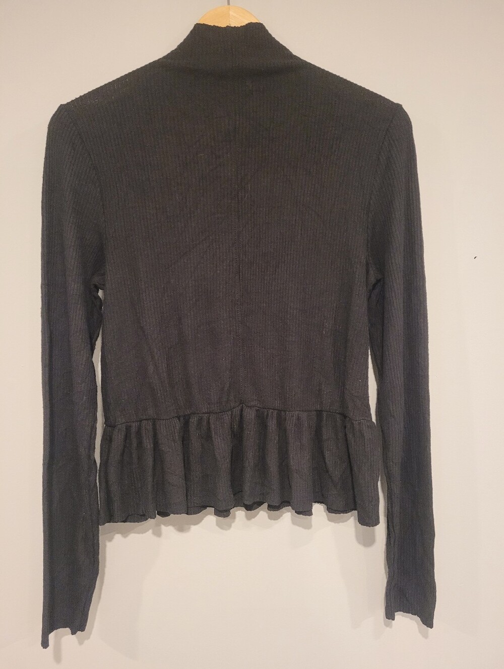 Nation LTD Raya Black Ribbed Peplum Mock Neck Top Size Large - Picture 4 of 10